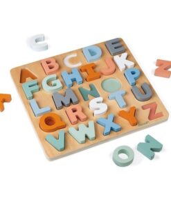 Janod - drewniane puzzle - alfabet 3D z tablicą