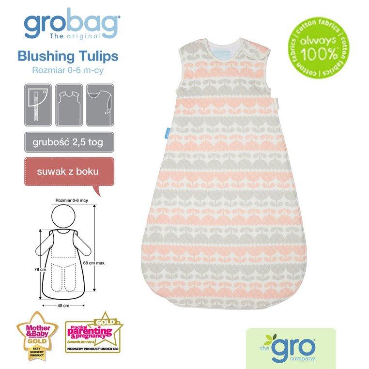 Gro Company - Śpiworek - Grobag Blushing Tulips - o grubości 2,5 tog - 0-6 miesiąca - Jacquard - obrazek 3