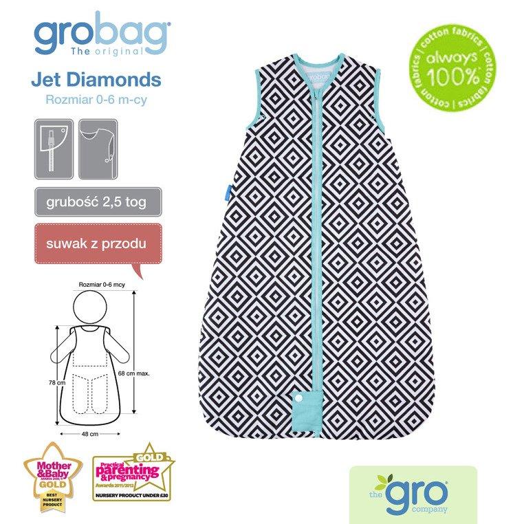 Gro Company - Śpiworek - Grobag Jet Diamonds - Travel - o grubości 2,5 tog - 0-6 miesiąca - obrazek 3